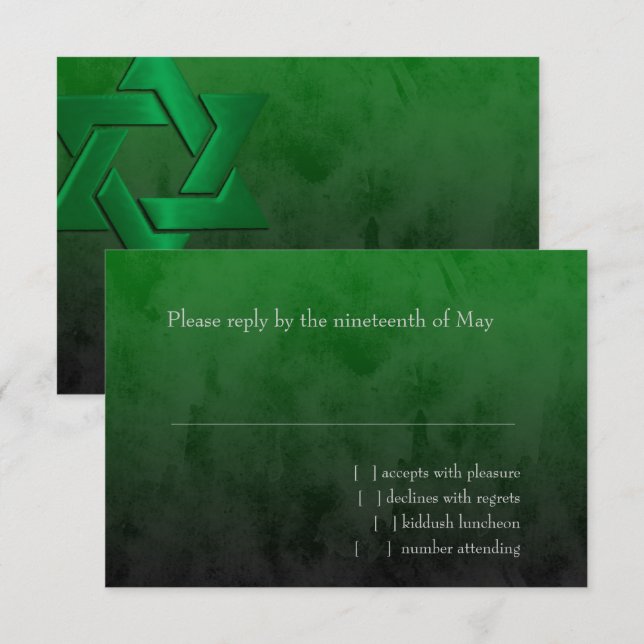Bar Mitzvah Stylish Green Star of David Ombre RSVP Card (Front/Back)