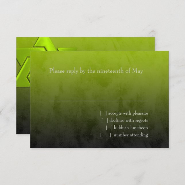 Bar Mitzvah Stylish Lime Green Star of David Ombre RSVP Card (Front/Back)