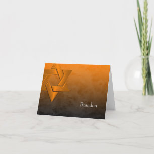 Bar Mitzvah Stylish Orange Star of David Ombre Note Card