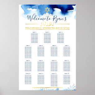 BAR MITZVAH TABLE PLAN gold star blue watercolor Poster