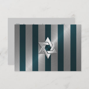 Bar Mitzvah Teal and Silver Stripe Star of David RSVP Card
