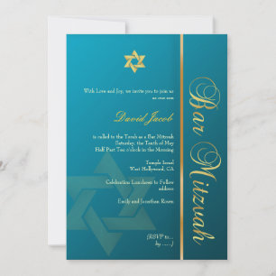 Bar Mitzvah/teal blue/gold Invitation