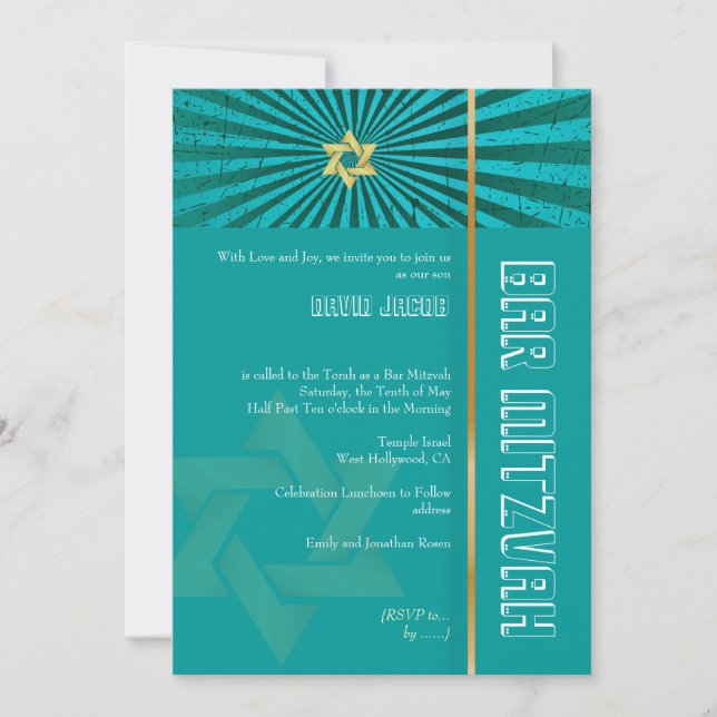 Bar Mitzvah/teal/gold Invitation (Front)