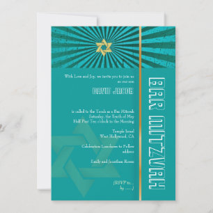 Bar Mitzvah/teal/gold Invitation