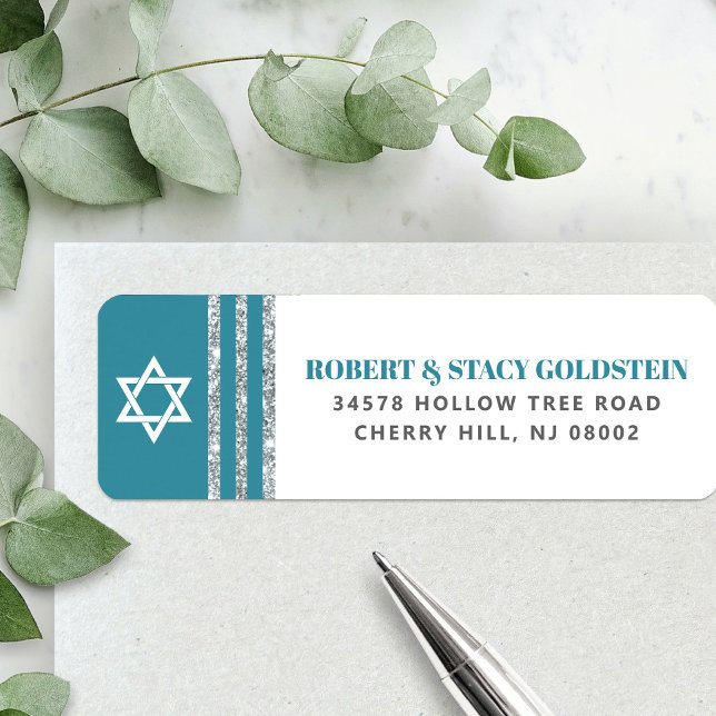 Bar Mitzvah Teal Silver Tallit Bold Return Address (Creator Uploaded)