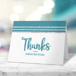 Bar Mitzvah Teal Silver Tallit Script Modern Bold Thank You Card<br><div class="desc">Make sure your favourite Bar Mitzvah shows his appreciation to all who supported his milestone event! Send out this cool, unique, modern, personalised thank you card. Bold, dusty teal blue green script typography, Star of David and a dusty teal blue green and silver glitter striped tallit inspired graphic overlay a...</div>