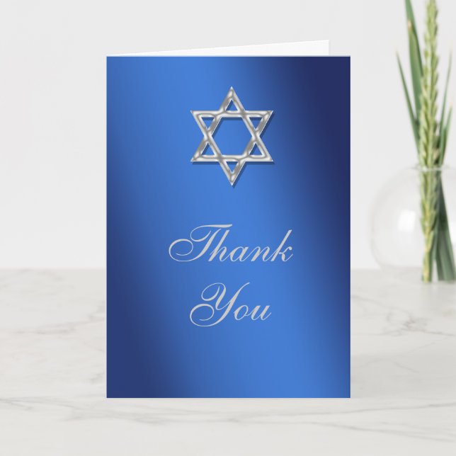 Bar mitzvah thank you blue silver (Front)