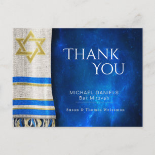 Bar Mitzvah Thank You Prayer Shawl Blue Postcard