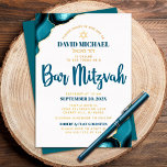 Bar Mitzvah Turquoise Agate Bold Script Real Gold<br><div class="desc">Be proud, rejoice and showcase this milestone of your favourite Bar Mitzvah! Send out this cool, unique, modern, personalised, Hebrew name real gold foil invitation for an event to remember. Dark teal blue script typography, real gold foil sans serif typography, and a real foil gold Star of David overlay a...</div>