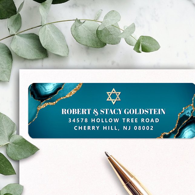Bar Mitzvah Turquoise Ombre Agate Return Address (Creator Uploaded)