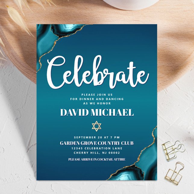 Bar Mitzvah Turquoise Ombre Agate Script Modern Enclosure Card (Creator Uploaded)