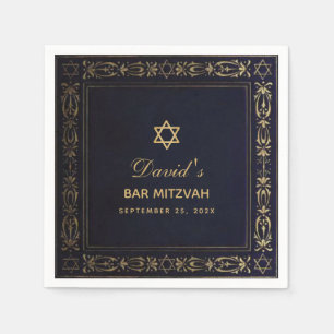 Bar Mitzvah Vintage Elegant Navy Blue Gold Star Napkin