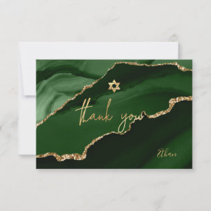 Bar Mitzvah Watercolor Green Agate Thank You   Card