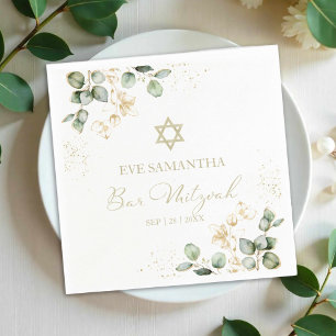 Bar Mitzvah Watercolor Napkins Eucalyptus Gilded