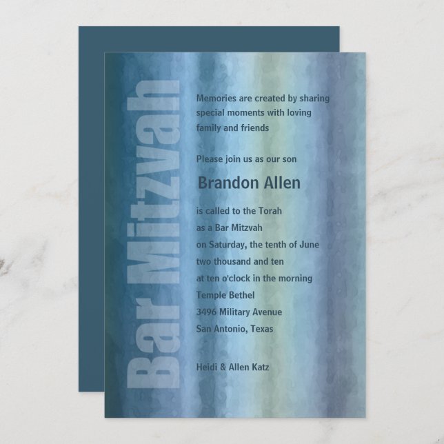 Bar Mitzvah Watercolor Stripes Invitation (Front/Back)