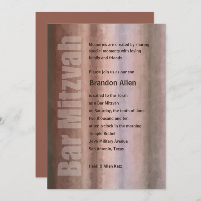 Bar Mitzvah Watercolor Stripes Invitation (Front/Back)