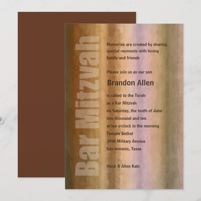 Bar Mitzvah Watercolor Stripes Invitation (Front/Back)
