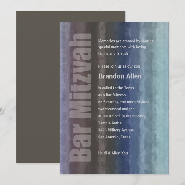 Bar Mitzvah Watercolor Stripes Invitation (Front/Back)