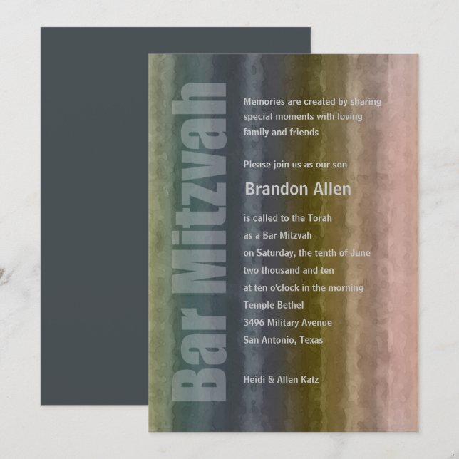 Bar Mitzvah Watercolor Stripes Invitation (Front/Back)