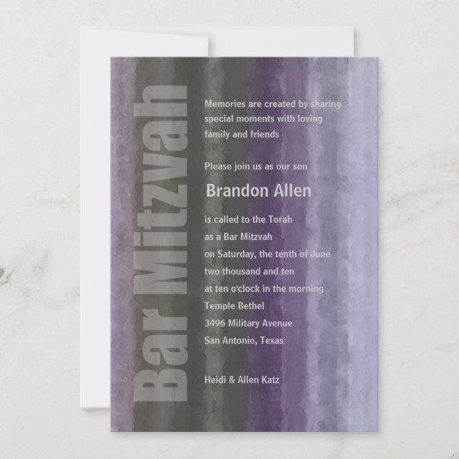 Bar Mitzvah Watercolor Stripes Invitation (Front)