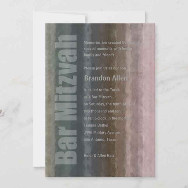 Bar Mitzvah Watercolor Stripes Invitation (Front)