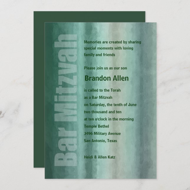 Bar Mitzvah Watercolor Stripes Invitation (Front/Back)
