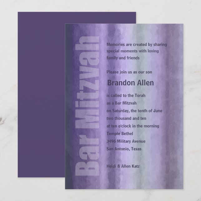 Bar Mitzvah Watercolor Stripes Invitation (Front/Back)