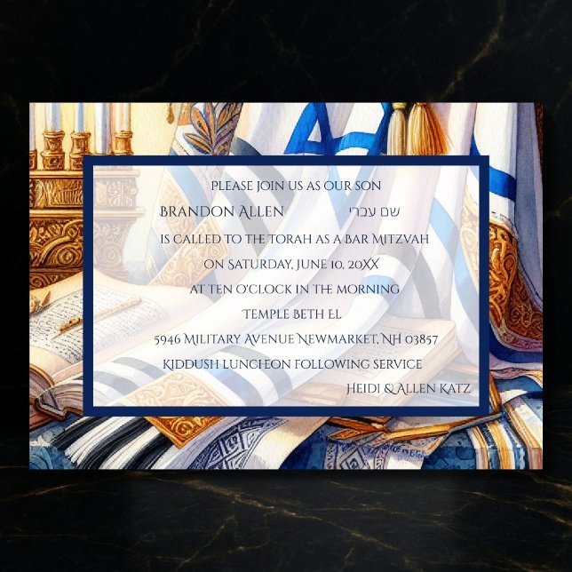 Bar Mitzvah Watercolor Tallit 3 Invitation (Creator Uploaded)