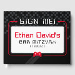 BAR MITZVAH WELCOME gamer cool trendy black red Guest Book<br><div class="desc">by kat massard >>> WWW.SIMPLYSWEETPAPERIE.COM <<< - - - - - - - - - - - - - - - - A super cool GAMER THEMED welcome sign for your event. Setup as a template it is simple for you to add your own details, or hit the customise button...</div>