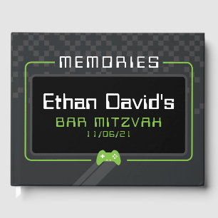 BAR MITZVAH WELCOME gamer cool trendy green black Guest Book