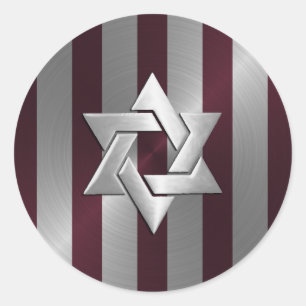 Bar Mitzvah Wine and Silver Stripe Classic Round Sticker