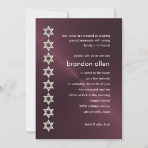 Bar Mitzvah Wine Sheen Silver Stars of David Invitation
