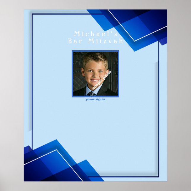 Bar Mitzvahs Modern Blue Geometric Poster (Front)