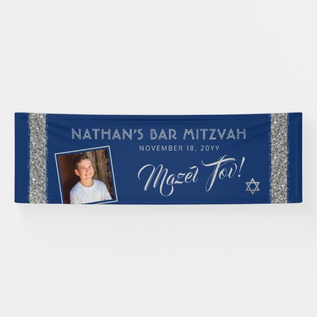 Bar MitzvahSilver Blue Welcome Mazel Tov Large Banner (Horizontal)