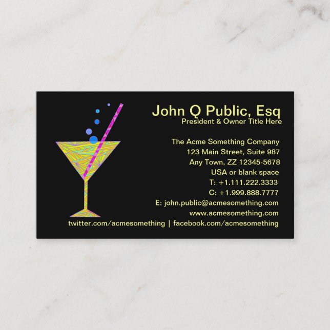 Bar Mixologist Party Planner Business Cards (Front)