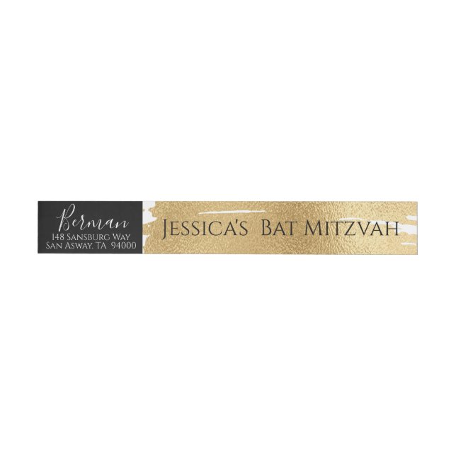 Bar or Bat Mitzvah Elegant Gold & Black Wraparound Address Label (Individual)