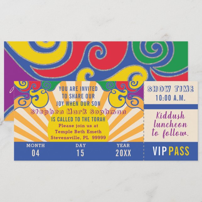 Bar or Bat Mitzvah Hippie Ticket Invitation (Front/Back)