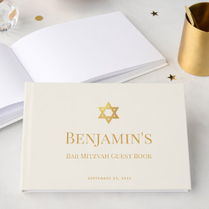 Bar or Bat Mitzvah Ivory Faux Gold Star of David Guest Book
