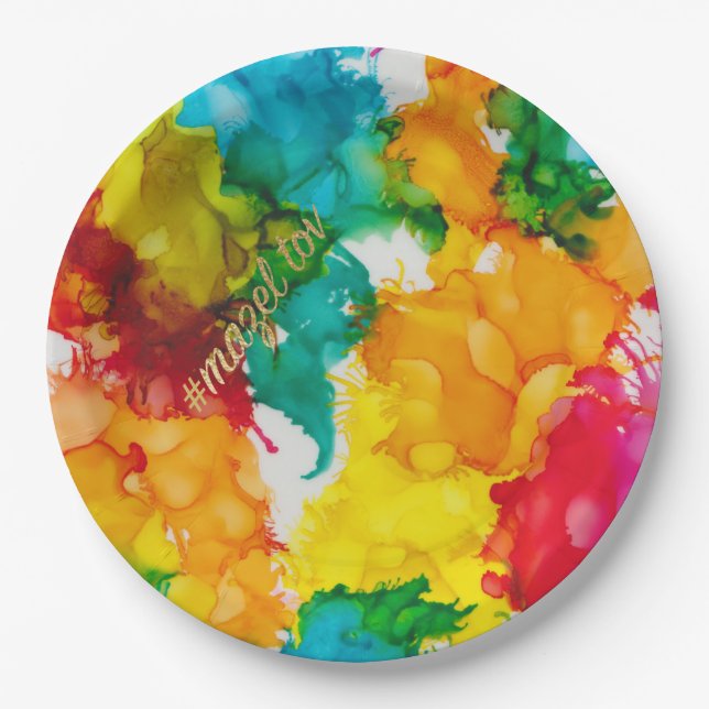 Bar or Bat Mitzvah Paper Plate Splash of Colour (Front)