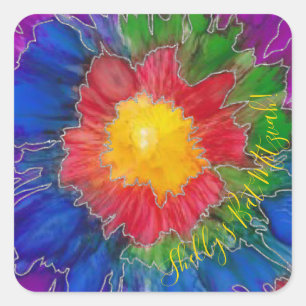 Bar or Bat Mitzvah  Stickers SquareTie Dye Flowers
