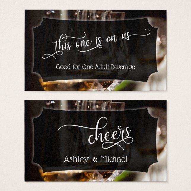 Bar Photo, Script Wedding & Event Drink Tickets (Front & Back)