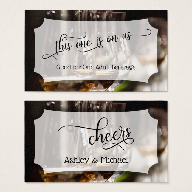 Bar Photo, Script Wedding & Event Drink Tickets (Front & Back)