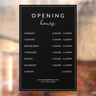 Bar Restaurant Opening Hours Black Window Cling