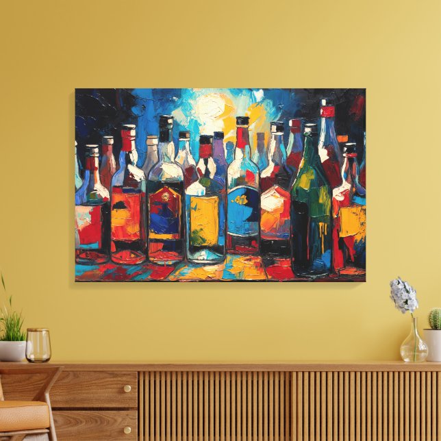 "Bar Shelf Bottle Collection" (Style 10) Canvas Print (Insitu(LivingRoom))