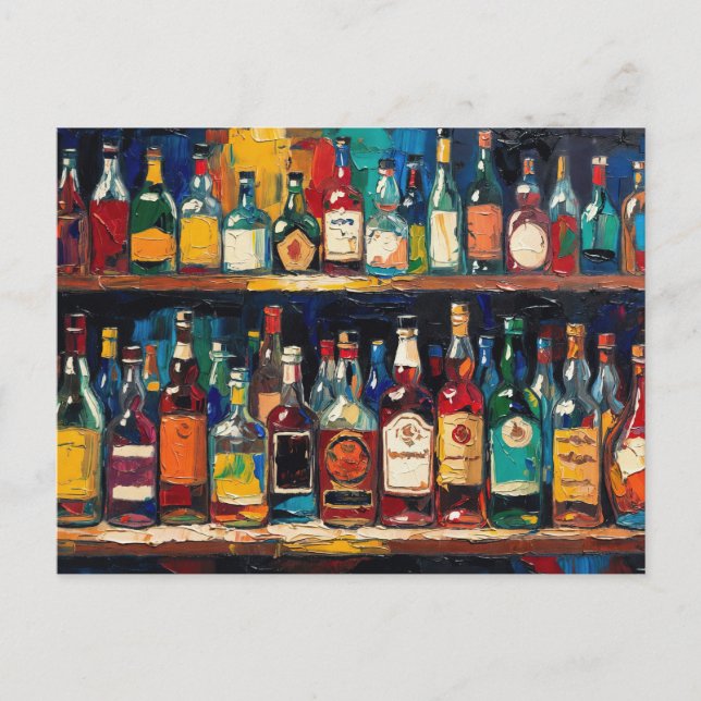 "Bar Shelf Bottle Collection" (Style 5) Holiday Postcard (Front)