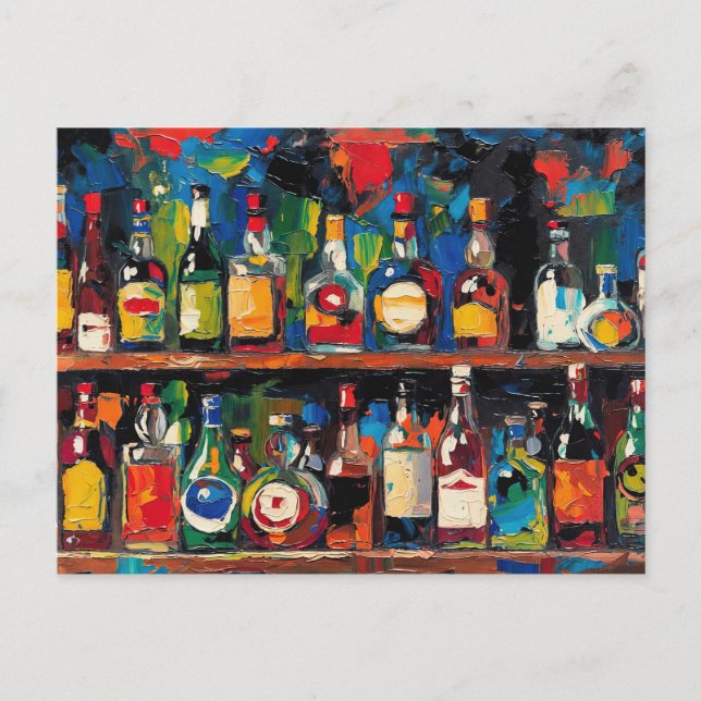 "Bar Shelf Bottle Collection" (Style 7) Holiday Postcard (Front)