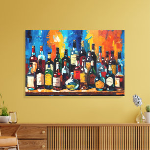 "Bar Shelf Bottle Collection" (Style 9) Canvas Print