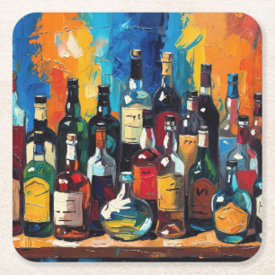 "Bar Shelf Bottle Collection" (Style 9) Square Paper Coaster