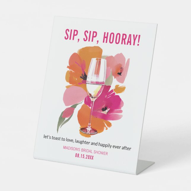 Bar Sign Floral Wine Glass Sip Sip Hooray (Front)