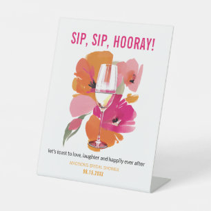 Bar Sign Floral Wine Glass Sip Sip Hooray